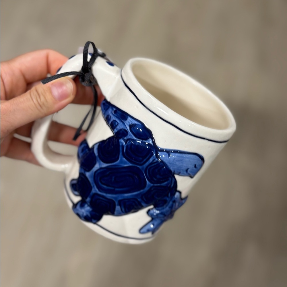 Blue Sky Blue and White Ceramic Turtle Mug